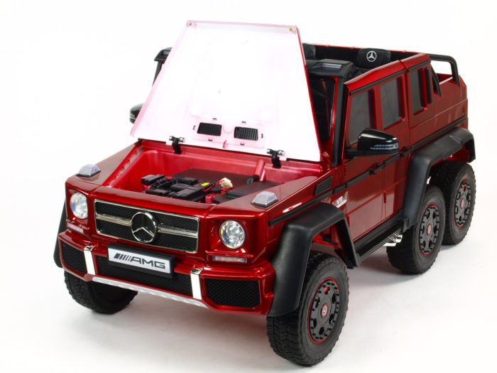 Kinderauto-Kinder-Elektroauto-Mercedes-G63-XXL-Dreiachser-2-Sitzer-4x45w-weinrot-Portable-Batterie