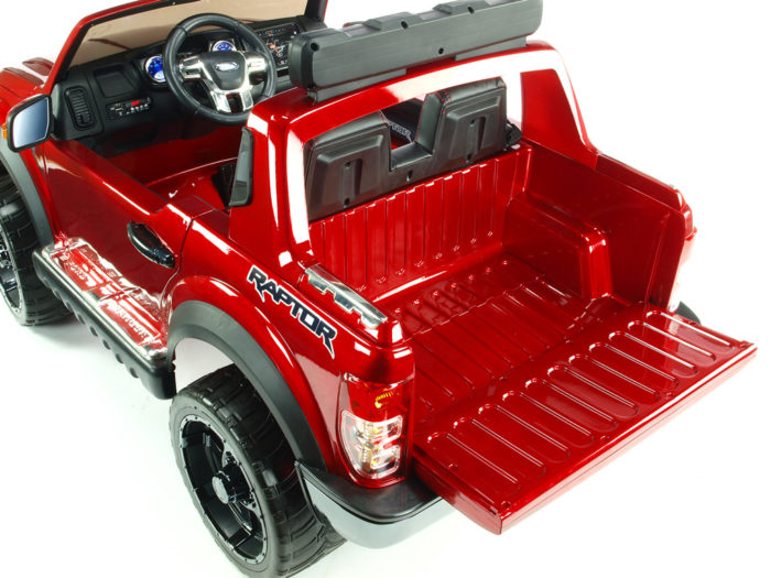 Kinderauto-Kinder-Elektroauto-Ford Raptor-2x45W-2-Sitzer-weinrot-lackiert-Heckklappe