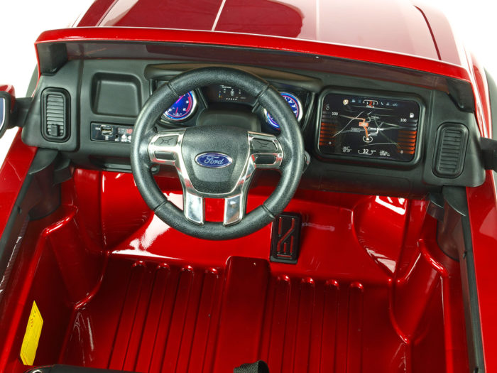 Kinderauto-Kinder-Elektroauto-Ford Raptor-2x45W-2-Sitzer-weinrot-lackiert-Lenkrad
