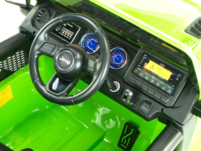 Kinderauto-Kinder-Elektroauto-Jepp-Wrangler-Rubicon-4x45W-2-Sitzer-grün-lackiert-Lenkrad