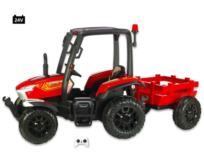 Kinderauto-Kinder-Elektrauto-Traktor-24V-400W-Anhänger-rot