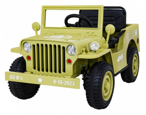 Jeep Willys MB Retro 1-Sitzer Kinder Elektroauto in beige mit 4x45W Allrad Ledersitz und EVA Reifen.