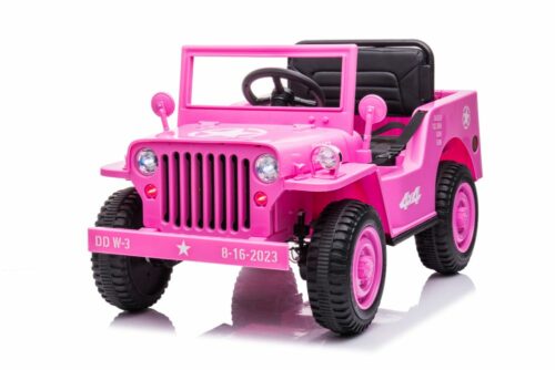 Jeep Willys MB Retro 1-Sitzer Kinder Elektroauto in pink mit 4x45W Allrad Ledersitz und EVA Reifen.