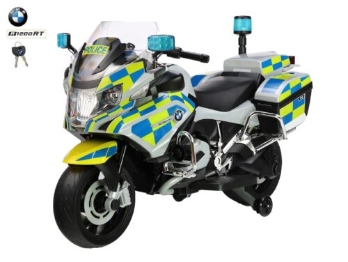 Kinder BMW Polizei Motorrad Police silber neon blau