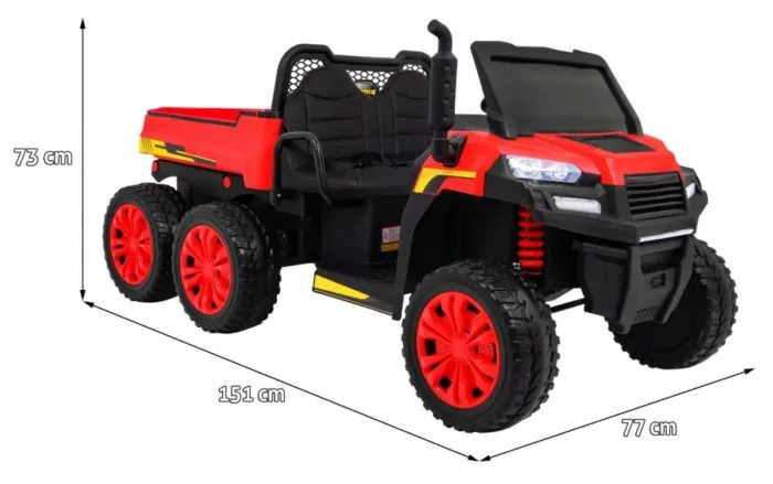 Kinderauto-Kinder-Elektroauto-Raider-Dreiachs-Kipper-XXL-24V-4x200W-2-Sitzer-rot-Maße
