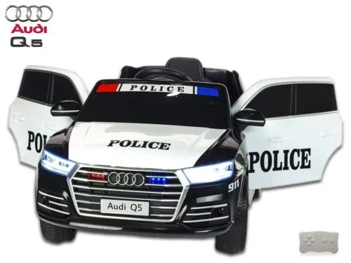 Kinderauto-Kinder-Elektroauto-Polizei-Audi-Q5-2x45W-schwarz-weiß